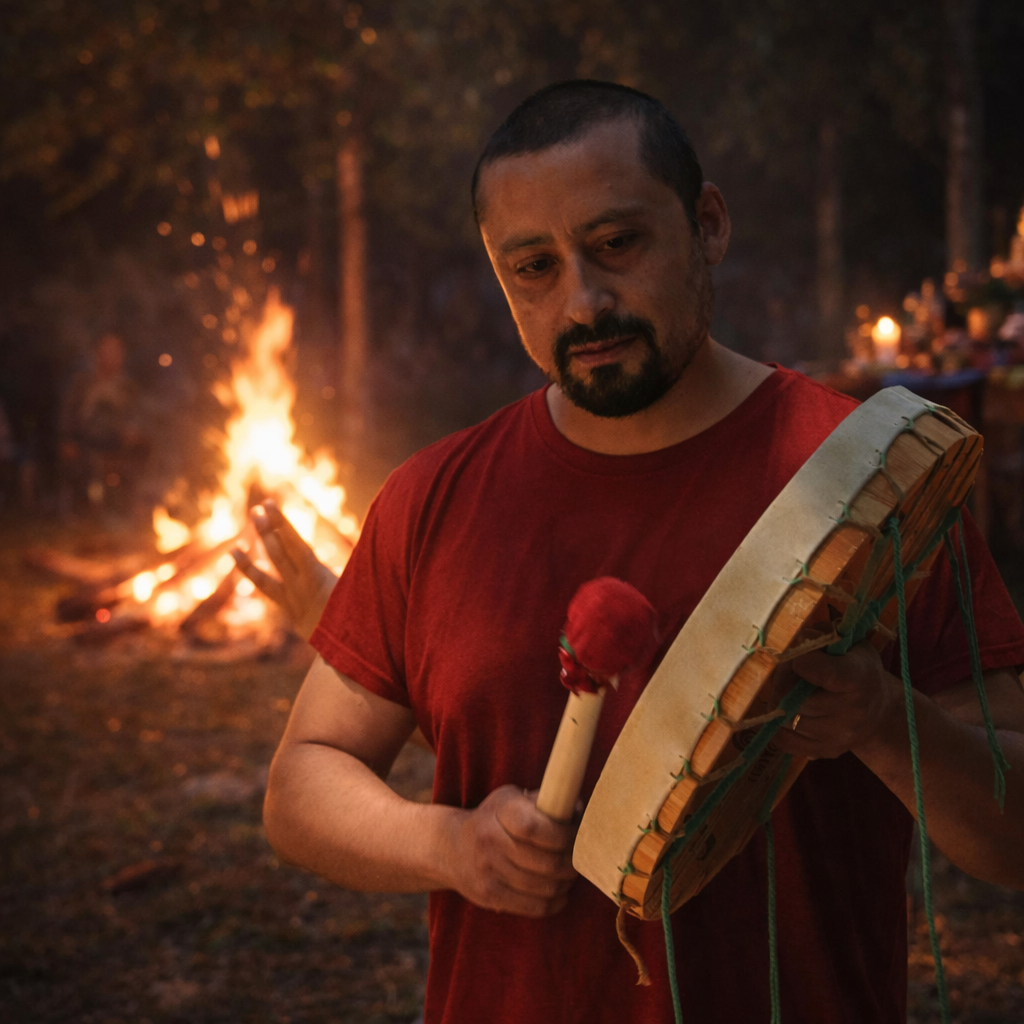 Arcano Artesano en ritual con fuego